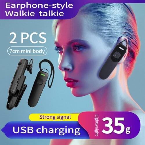 2Pcs Earhook-Style Professional Walkie Talkie Mini Portable Two-Way Radio Speaker Intercom Communication Equipment Wireless Ham