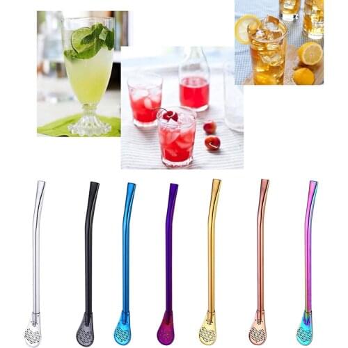 2 In 1 Coffee Stirring Stick Bombilla Straw With Filter Tea Strainer Sucker