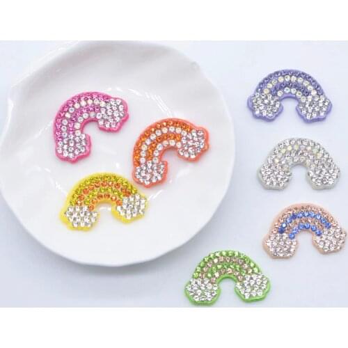20Pcs 28*18mm Padded Rainbow Crystal Rhinestone Applique for DIY Clothes Shoes Hat Sewing Patches Headwear Decor Accessories