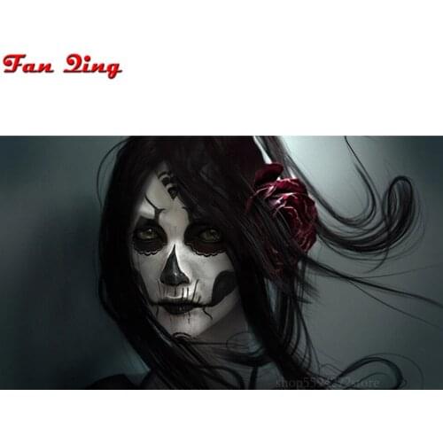 5D Diamond Painting Skull Girl Full Square Round Rhinestone Embroidery Cross Stitch Mosaic Handmade Home Living Room Decoration