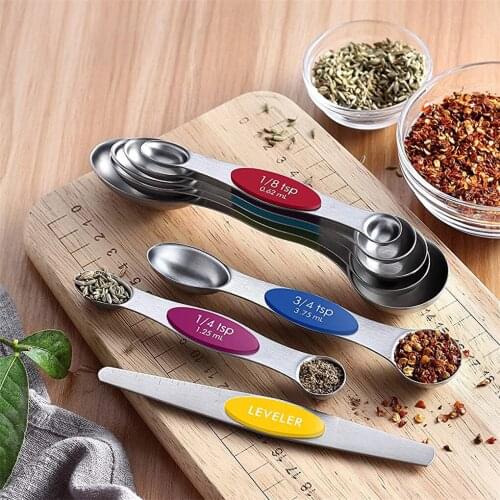 8pcs/set Measuring Scoop Stainless Steel Spoon Set Baking Scale Spoon Double Headed Measuring Markings Scoop Kitchen Tool