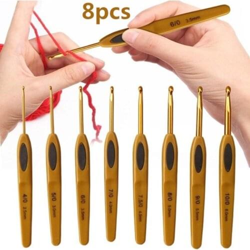 8Pcs Sweater Crochet Hook Knitting Tool Plastic Handle Aluminum Crochet