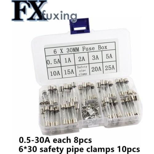 82pcs 6x30mm 72pcs Fast-blow Glass Fuses Quick Blow Car Glass Tube Fuses Assorted Kit Amp And 10pcs Fuse Seat 6*30 Fuse With Box
