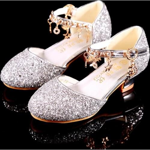 Children girls Bling crystal shoes high heel 3cm princess ballet dance Performance shoes sliver pink 26-38 3369-559 GZX03