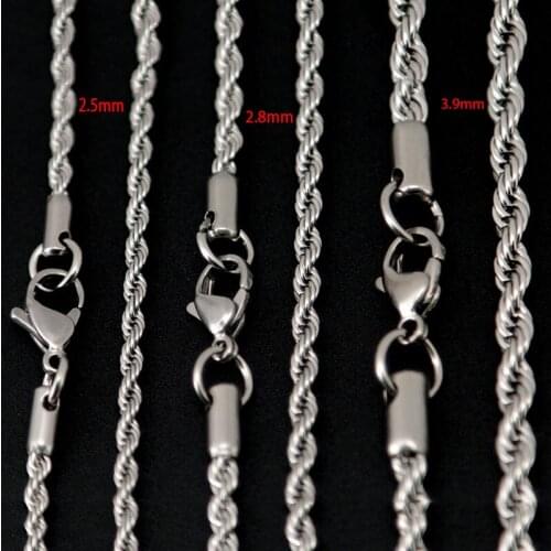 10pcs 2.5 2.8 3.9mm 24'' Stainless Steel Rope Necklace Chain For women men pendant