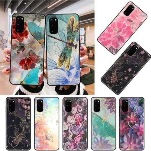 Phone Case For SamSung Galaxy S10 S20 S9 S7 S8 S6 Plus Edge E Lite Ultra Black Cover Back Tpu Prime Flower Dragonfly Butterfly