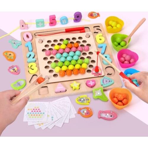 Wood Multi-function Bead Puzzle Game 26 Letters Learning Kids Montessori Educational Toy Clip Beads Fishing Toys Kids Gifts