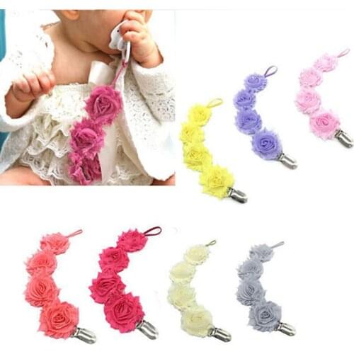 Baby Teething Soother Holder Strap Chain Baby Feeding Part Baby Infant Rose Flower Feeding Dummy Pacifier Clip For Nipples