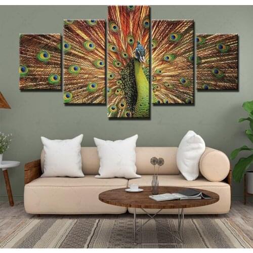 Home Animal Decoration Wall Artwork Canvas Paintings Peacock Pictures Hd Prints Modern 5 Panel Poster Bedroom Modular Framework