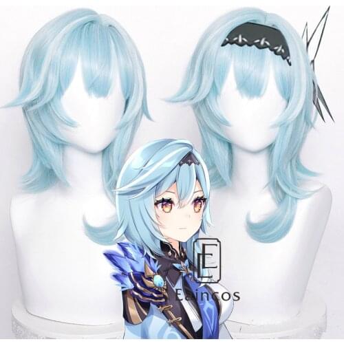 Eula Cosplay Wig Women Genshin Impact Eula 48cm Short Wigs Anime Heat Resistant Synthetic Wigs