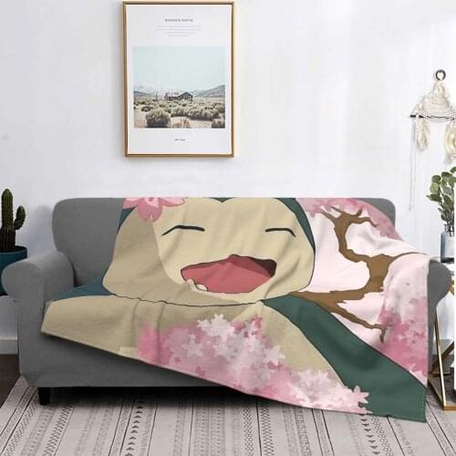 Snorlax Smille Blanket Fleece Spring/Autumn Cute Anmie Breathable Super Soft Throw Blankets for Home Bedroom Plush Thin Quilt