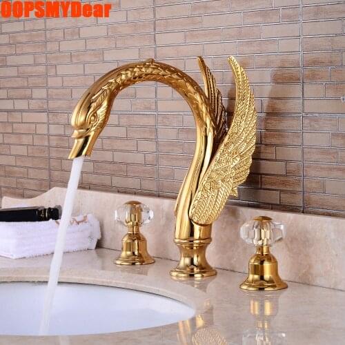 Good Swan Faucet Bathroom Hot Cold Mixer Tap Basin Sink 3 Holes Double Handle Kraan Wash Basin Deck Mounted Torneira Luxury Taps