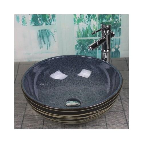 Bathroom Artistic Ceramic Vessel Sink Bowl Faucet & Pop-up Drain Combo AB217