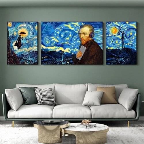 Famous Artist Van Gogh Canvas Painting Abstract Landscape Starry Night Posters and Prints Wall Art Picture for Living Room Decor