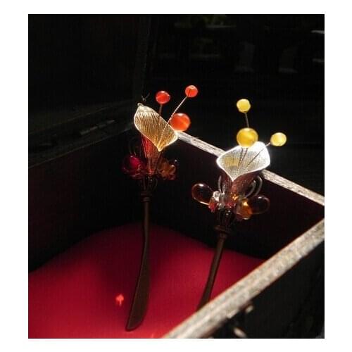 Agate Calla Xian Ying Ying Classical Hair Stick Vintage Jewelry Hanfu Costume Hair Accessory