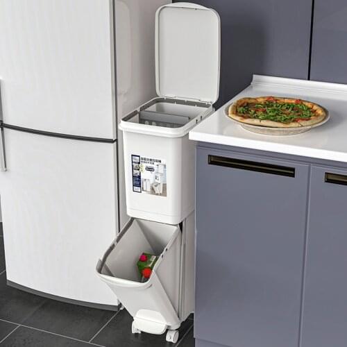 Kitchen Large Trash Can Home Zero Garbage Recycle Waste Pedal Sorting Wet And Dry Pedal Trash Bin Cubo Basura Storage ED50LT