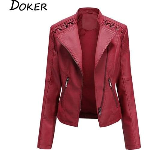 Autumn Winter Pu Faux Leather Jackets Women Long Sleeve Zipper Slim Motor Biker Leather Coat Female Outwear Tops