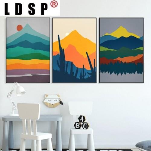 LDSP Canvas Painting Colorful Mountain Forest Sunrise Landscape Poster Simplicity Print Abstract Wall Art Picture Home Decor