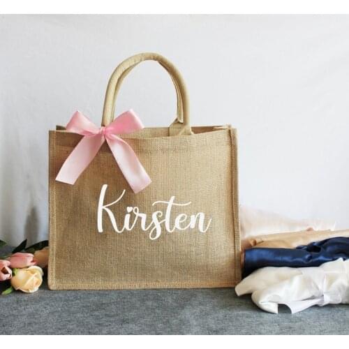 Burlap Tote Bags Personalized Bridesmaid Gift Bag Custom Name Bachelorette Party Beach Jute Bg Mother of Bride Wedding Favors