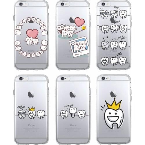 For iPhone 11 Pro 7 7Plus 6 6S XS Max 8 8Plus X Funny Cartoon Dentist Dental Crowned Teeth Soft Phone Case Coque Fundas