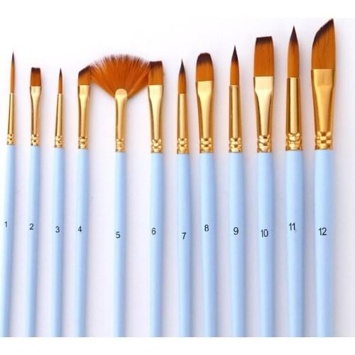 12 Combined Nylon Brush Sets Matte Blue Rod Fan-shaped Watercolor Pen Set Art Supplies Fan Brush Painting Brush Pen