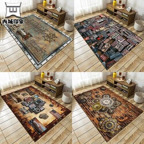 Nostalgic Retro LOFT Carpet Mats Old Furniture Dirty Resistance Non-slip Surface Crystal Velvet Felt Area Rug For Living Room