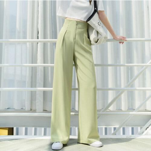 2021 spring and summer new wide-leg pants womens trousers loose slim-fitting tights Korean casual high-waist pants