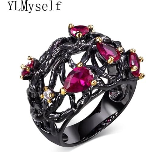 2021 New Women Fashion Black Ring Dropshipping Anel Feminino Aneis Teardrop Red Jewelry Jewelries Bagues Femme Rings