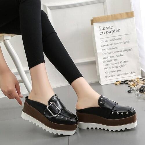 OLOMM new womens shoes brown dew with shallow mouth single shoes fashion thick-soled rivet buckle casual shoes ladies TT-140