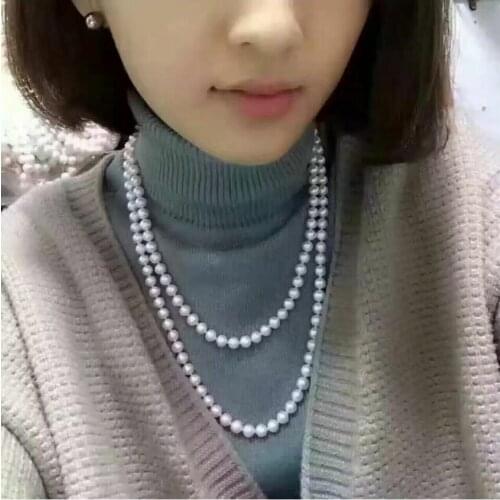 7-8 mm real natural south sea white pearl necklace 38 " 14 K gold