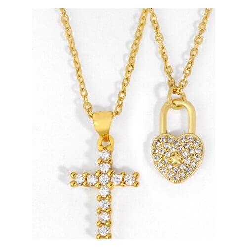 Cross lock multicolor micro pave cz zircon cubic zirconia necklace copper Clavicle gold plated Snake Chain Choker Pendant fth3s