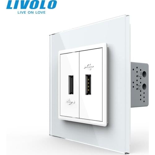Livolo White Crystal Glass Panel, Two Gang USB Plug Socket / Wall Outlet VL-C792U-11/12/13/15,4colors,no logo