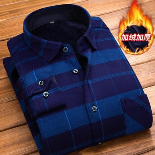 Big size plus velvet warm thick winter Spring High quality long-sleeved shirt brand clothing mens plaid shirt