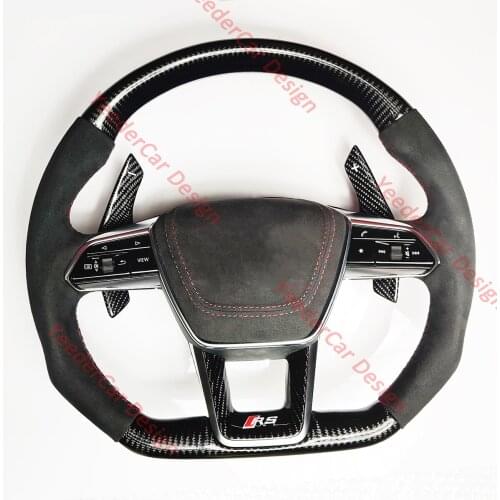 Cuatomized Carbon Fiber RS Shape Steering Wheel Alcantara Perforated Leather Compatible for Audi A6 A7 A6L 2016- 2021
