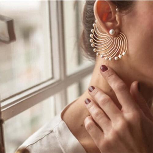 European and American exaggerated irregular pearl earrings foreign trade temperament large fan-shaped earrings, sing