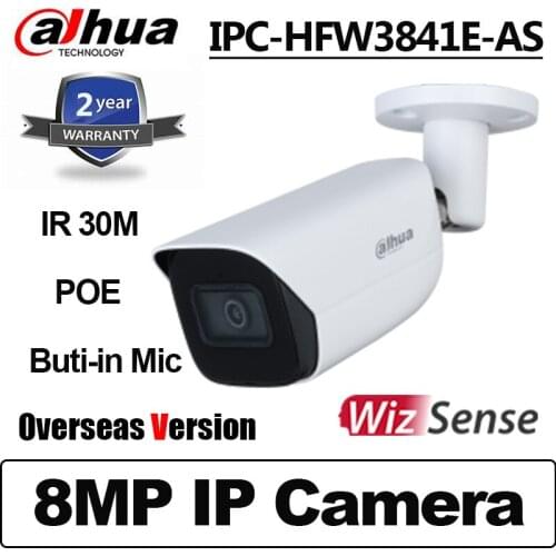 Dahua IPC-HFW3841E-AS 8MP IR30m Built-in Mic H.265 Fixed focal Bullet IP67 WizSense Network Camera Built-in IR LED