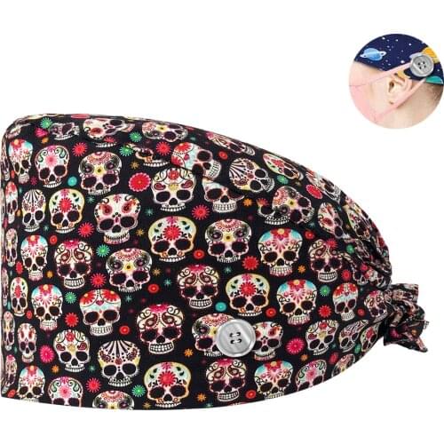 Cartoon Print Nursing Caps Beauty Salon Pet Shop Nurse Working Accessories Surgicals Hat Wholesale Anime Scrub Cap 100% Cotton