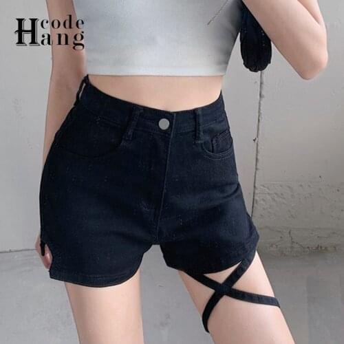 HangCode New Summer High Waist Denim Shorts Women Sexy Black Ladies Fashion Bandage Short Jeans Female Hot Pants