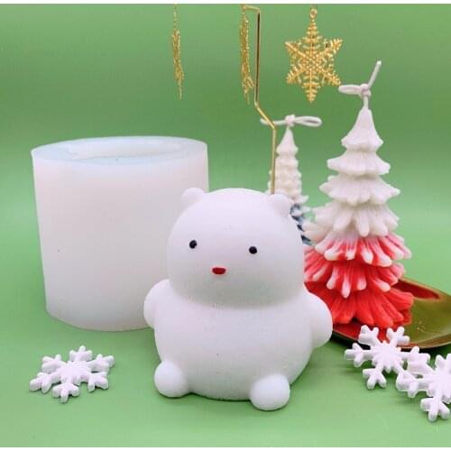 Cute Cartoon Snowman Bear Scented Candle Mold DIY Bear Christmas Decoration Silicone Mold Candle Making Plaster Mold