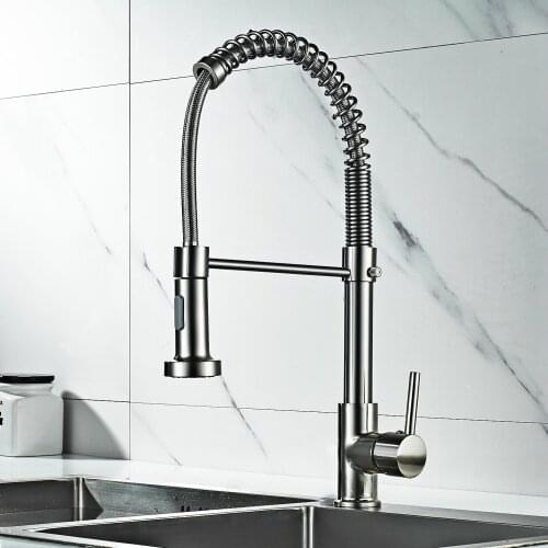 Deck Mounted Pull Down Kitchen Sink Faucet One Handle Spring Hot and Cold Water Tap Back Bronze Bathroom Kitchen Crane