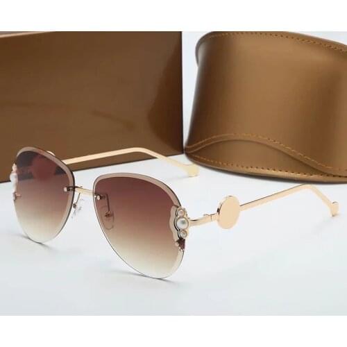 Top Frameless Sunglasses Women Brand Designer Gradient Color Pearl Luxury Sunglasses Driving Fashion Shopping Glass Gafas de sol