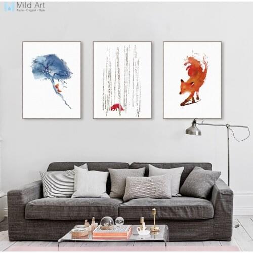 Modern Watercolor Abstract Animal Fox Tree Posters Nordic Living Room Wall Art Print Picture Home Decor Canvas Painting Custom