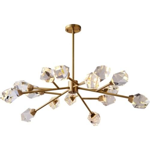 Post-Modern Luxury Copper Crystal Chandelier Lighting Atmosphere Simple Molecular Suspension Luminaire Living Room Decoration