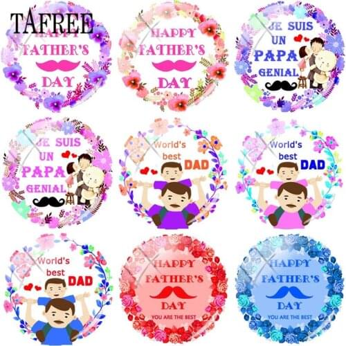 TAFREE French Je Suis Un Papa Genial 25mm Round Glass Cabochon Letter Picture Dome Best Dad Father DIY Cameo Pendant Settings