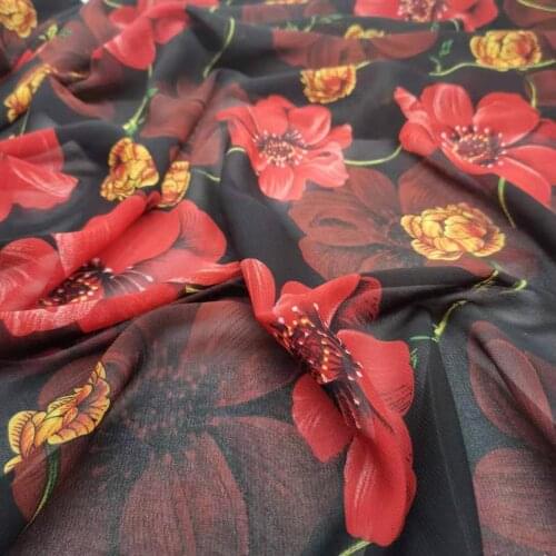 On Sale Chiffon Big Flower Fabric For Sewing Dress Scarf Ribbon Garment 1 Yard