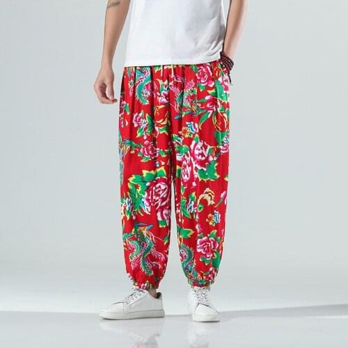 Japanese Summer Printed Bloomers Harem Pants 2021 Men Look Thin Trousers Chinese Casual Long Beam Pants Sweatpants Streetwear