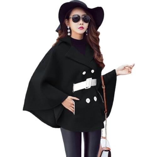 2021 Autumn Women England Elegant Long Cloak Cape Fashion Button Belt Warm Autumn Cape Big Size