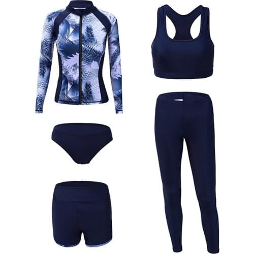 2021 Print Long Sleeve Rash Guard Women Panty Two-Piece Swimsuit Couple Surfing Suit Zipper Swimwear Diving Pad Bathing Suit