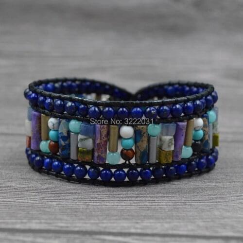 Mixed Natural Stone Beaded Bracelet Bangles Women Bohemian Style Wide Wrap Bracelets Female Jewelry Handmade Waving Wristband