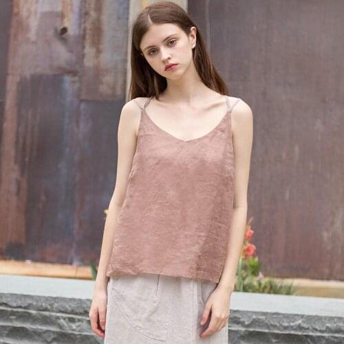 Johnature Ramie Spaghetti Strap Women Tops 2021 Summer New Simple V-neck Casual Loose All Match Sleeveless Render Female Vests